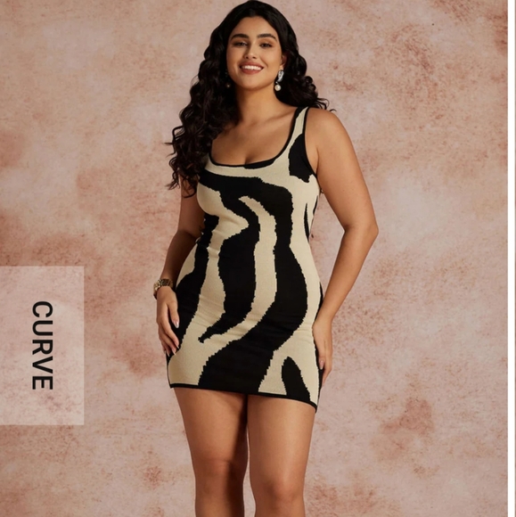 Micas Curve Zebra Print Sleeveless Knit Mini Dress - Picture 1 of 10